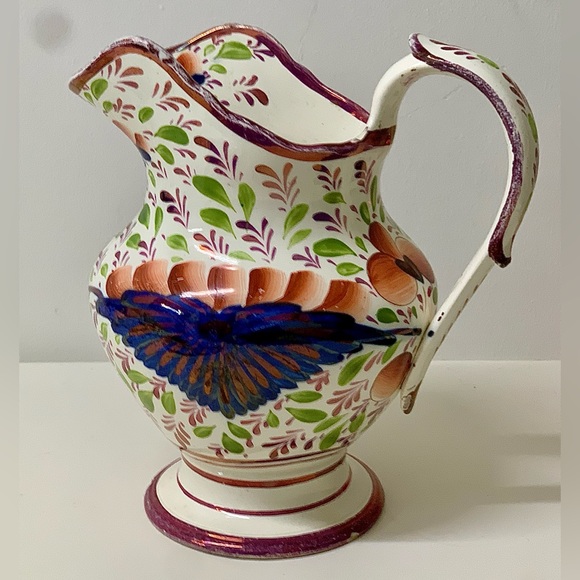 c. 1820 Antique Gaudy Welsh Grape Pattern Large Hand Painted Pink Luster Jug - Picture 3 of 16